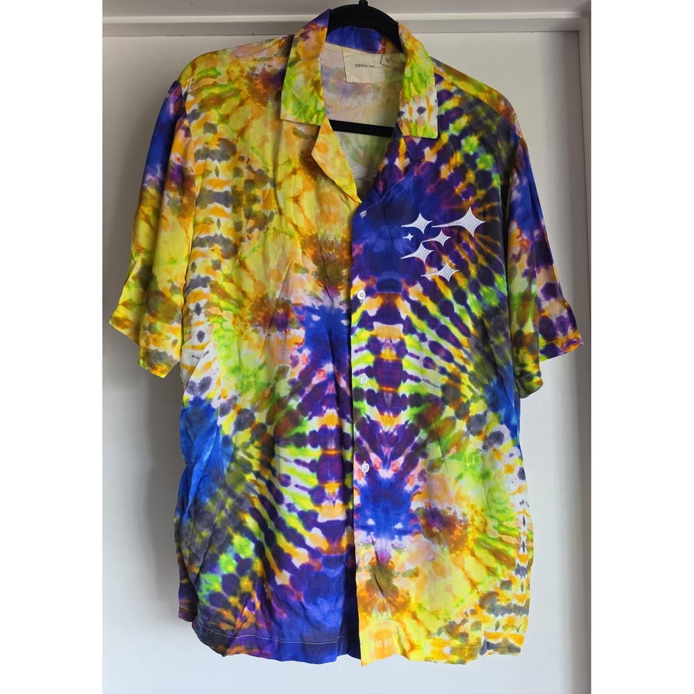 Strivers Row Men M T-Shirt Collared Short Sleeve Tie-Dye Multi-Color Tee Top